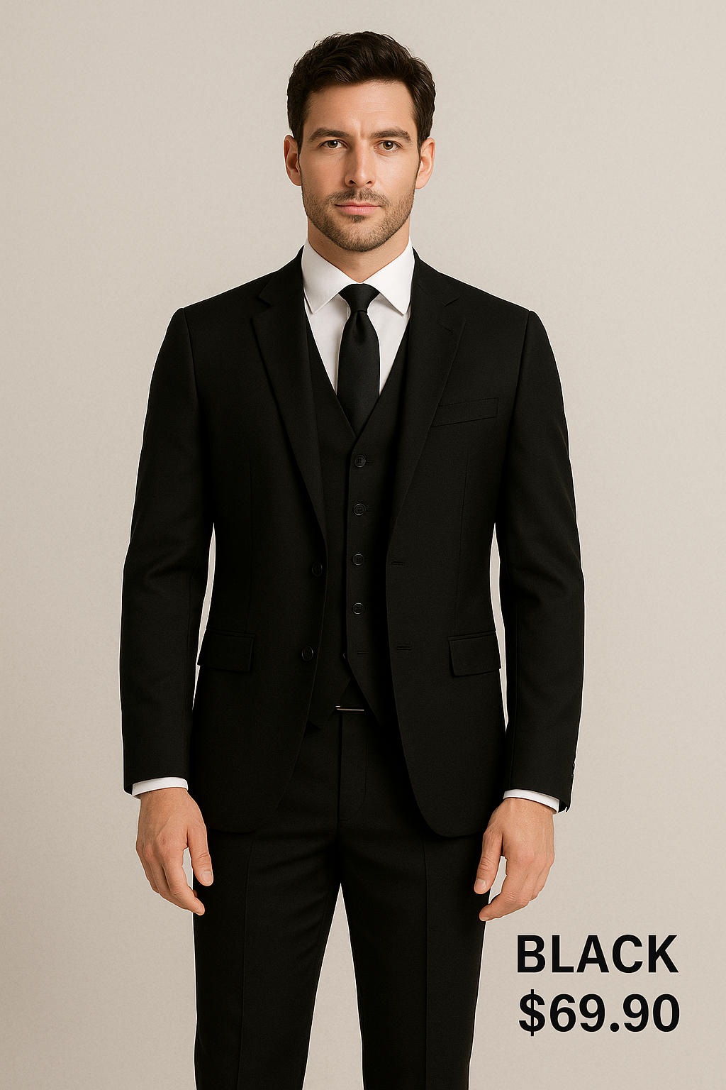 3 Piece TR Suit – Black – $49 Men's Suits