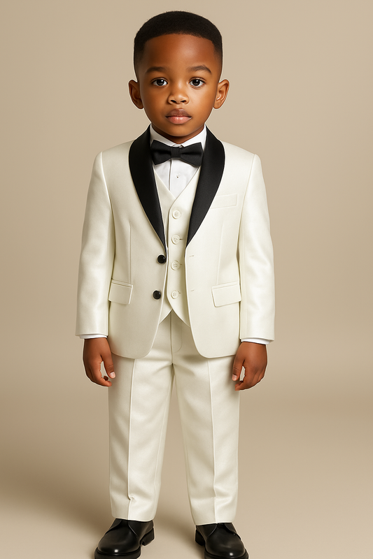 Boy's Shiny Tuxedo – White
