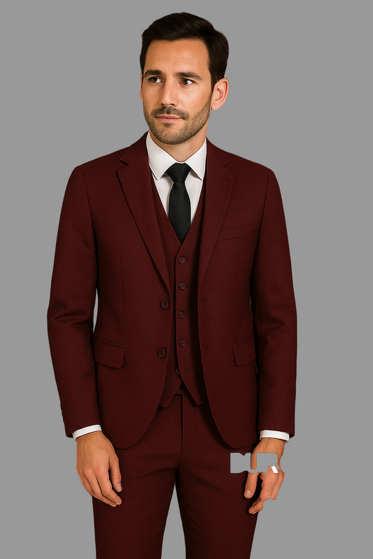 3-Piece TR Suit - Burgundy