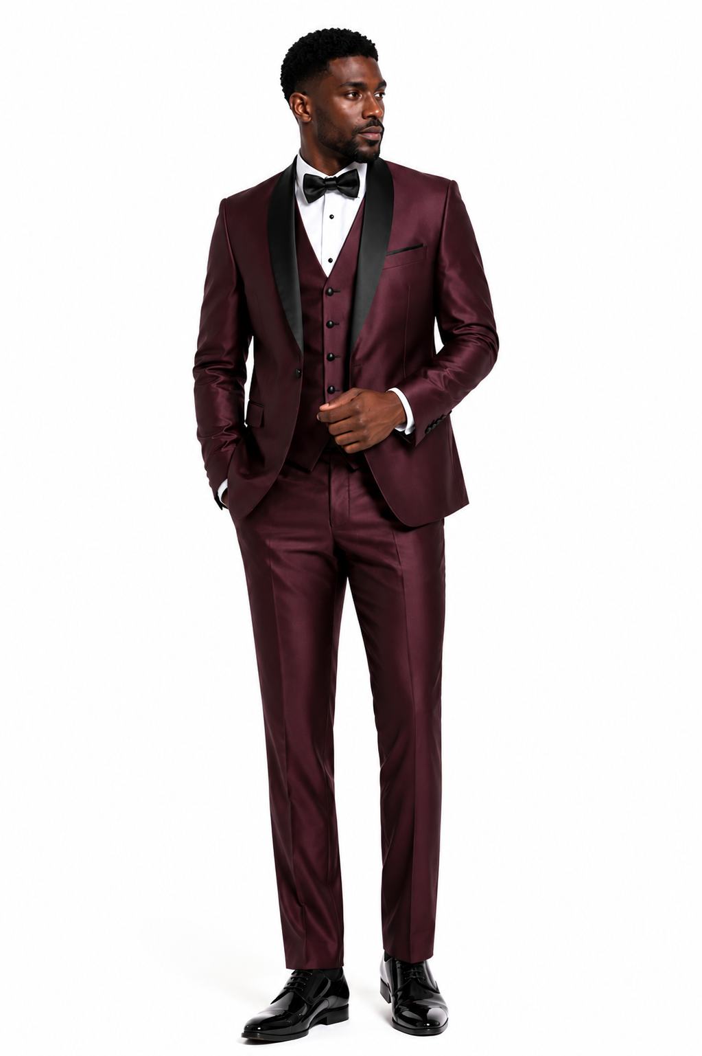 100-10 BURGANDY SHINNY TUXEDO 3 PC