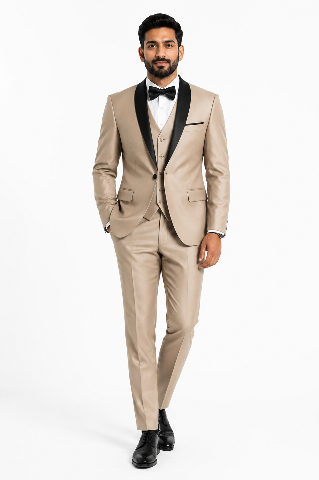 100-07 BEIGE SHINNY TUX 3 PC