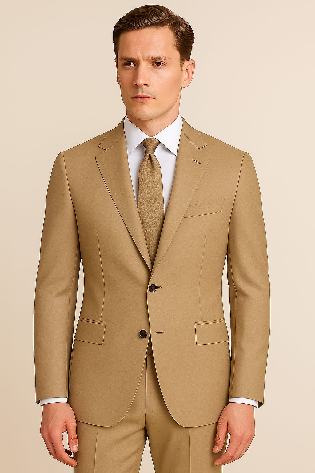 2 Piece Wool Suit Camel Beige