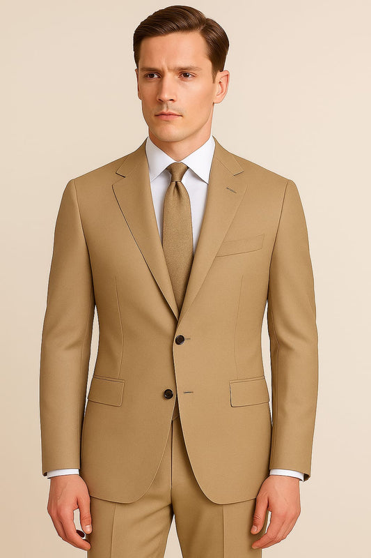 2 Piece Wool Suit Camel Beige