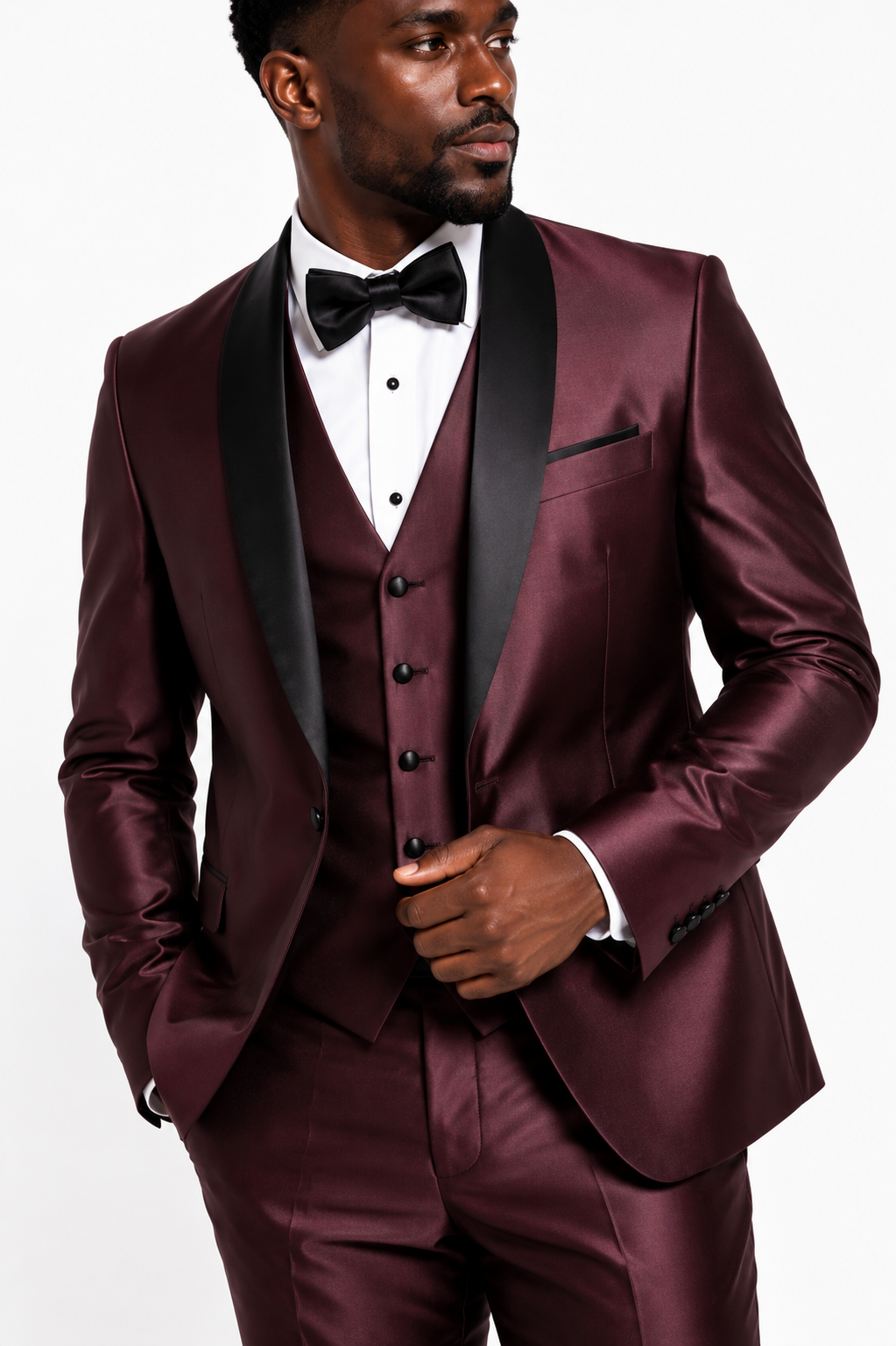100-10 BURGANDY SHINNY TUXEDO 3 PC