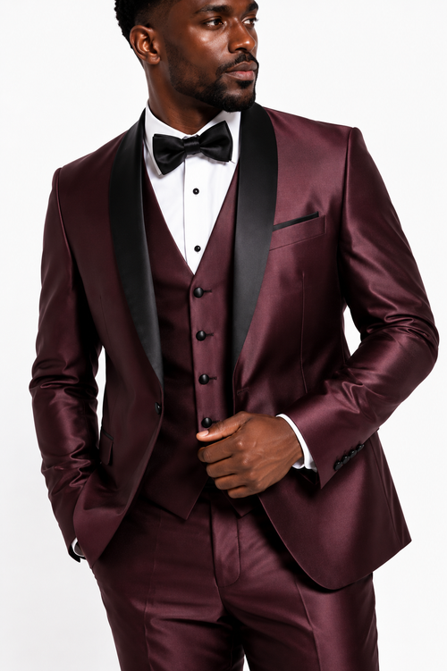 100-10 BURGANDY SHINNY TUXEDO 3 PC