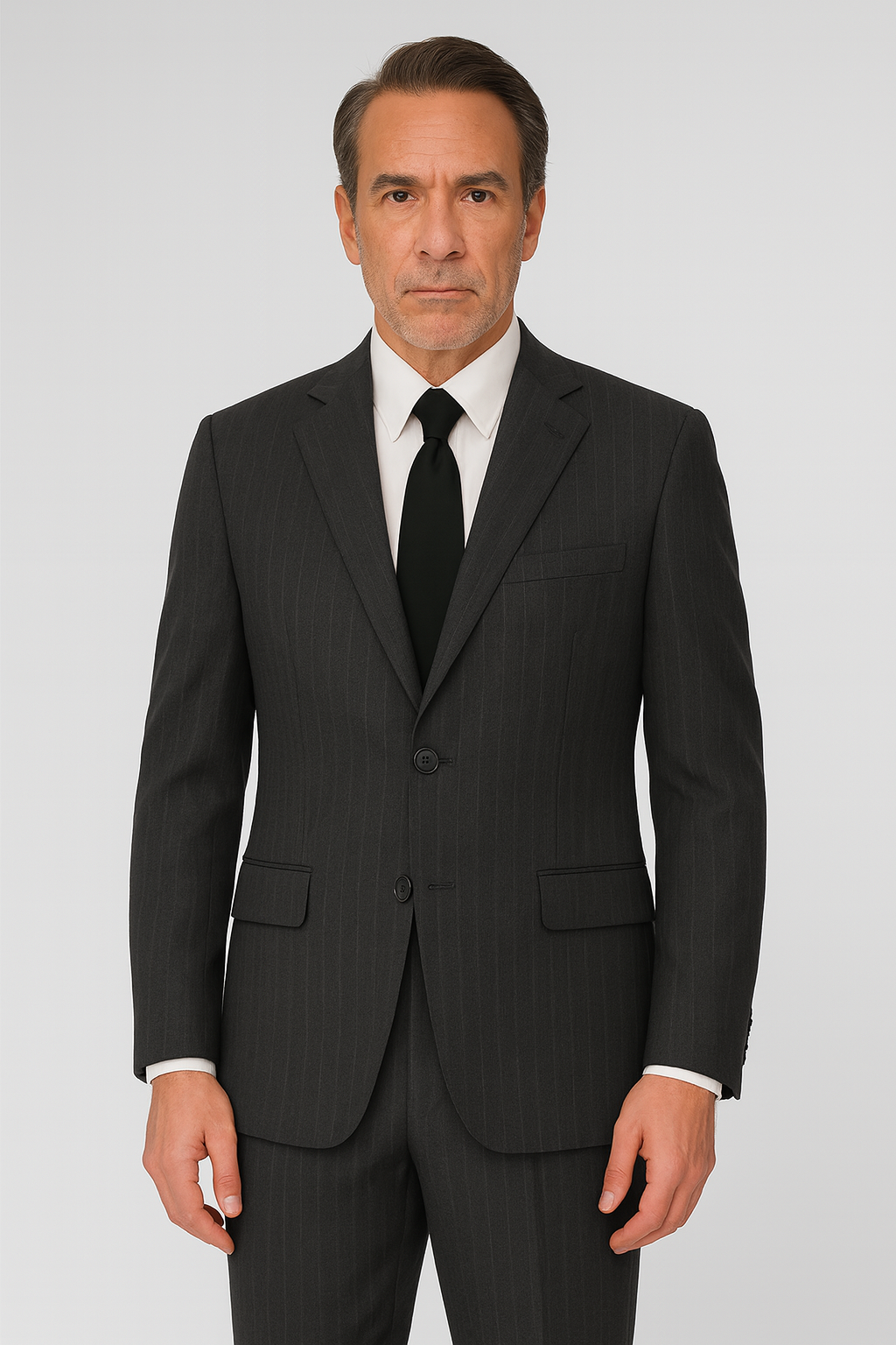 2 Piece Wool Suit – Charcoal Pinstripe