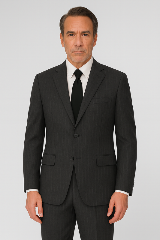 2 Piece Wool Suit – Charcoal Pinstripe