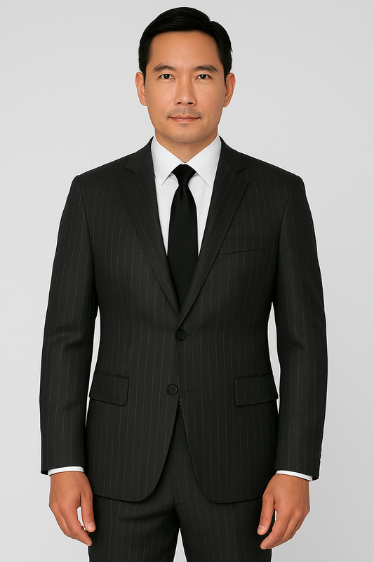 Tailor Fit – Charcoal Pinstripe – 2 Piece Suit – Wool Blend