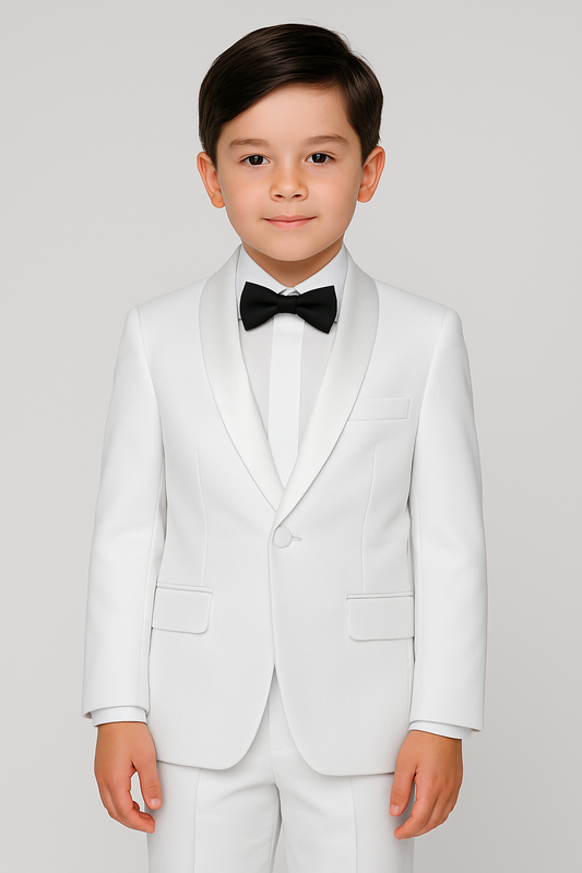 Boy's Shiny Tuxedo – White