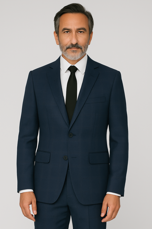 Tailor Fit – True Navy Plaid – 2 Piece Suit – Wool