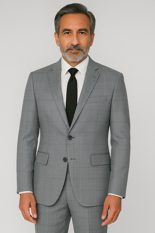 Tailor Fit – Light Grey Plaid – 2 Piece Suit – Wool