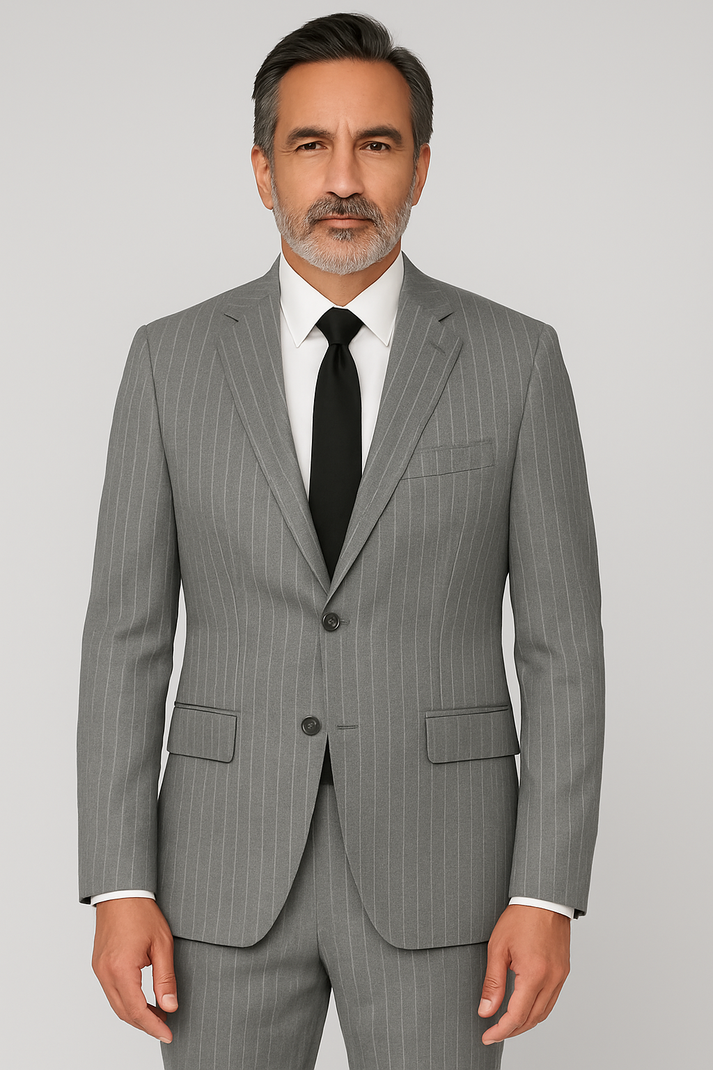 2 Piece Wool Suit- Light Grey Pinstripe