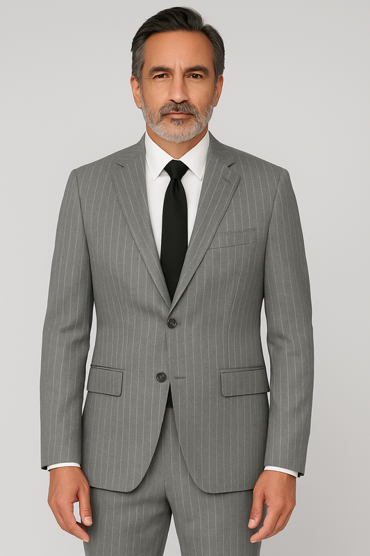Tailor Fit – Light Grey Pinstripe – 2 Piece Suit – Wool Blend