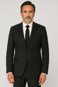 2 Piece Wool Suit  -Black Pinstripe