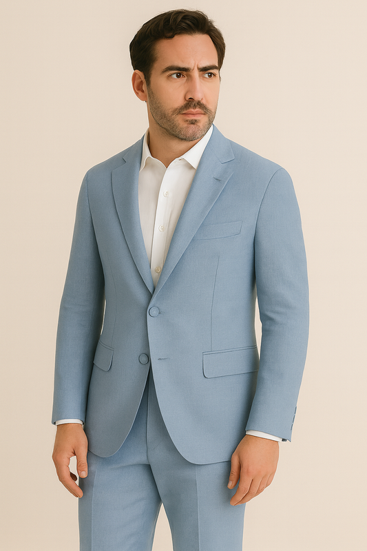 Linen Two Button Suit - Light Blue