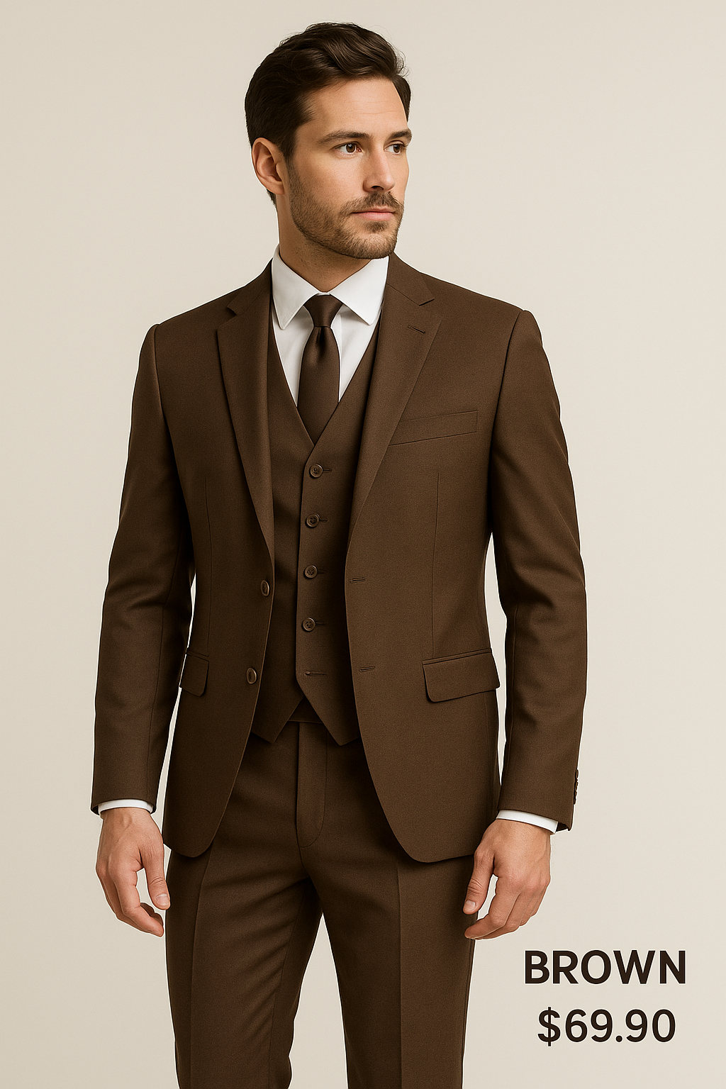 3 Piece TR Suit -  229 BROWN