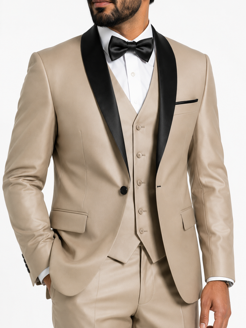 100-07 BEIGE SHINNY TUX 3 PC