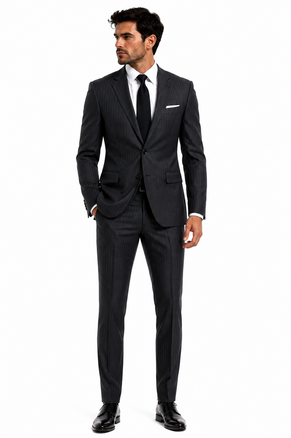 825-159 CHARCOAL PINSTRIPE 100% WOOL