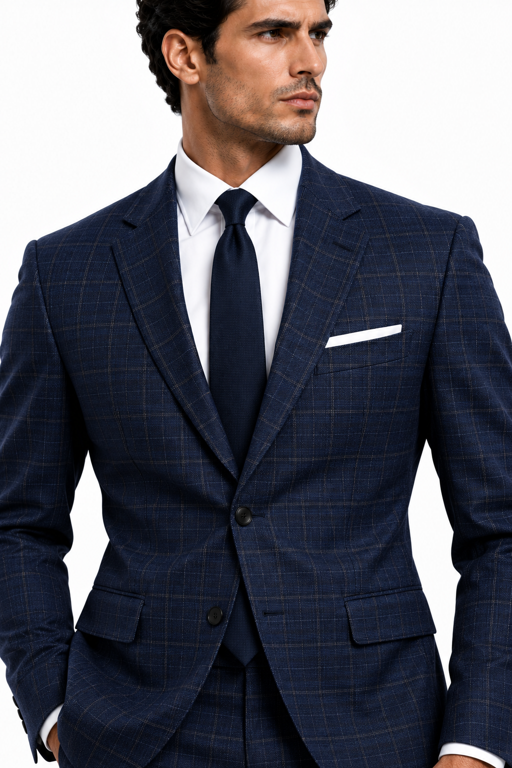 825-153 NAVY BLUE PLAID 100%WOOL