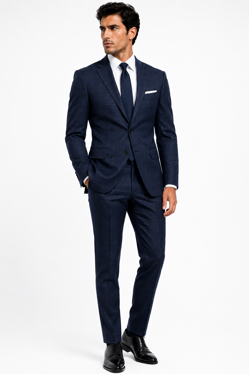 825-153 NAVY BLUE PLAID 100%WOOL