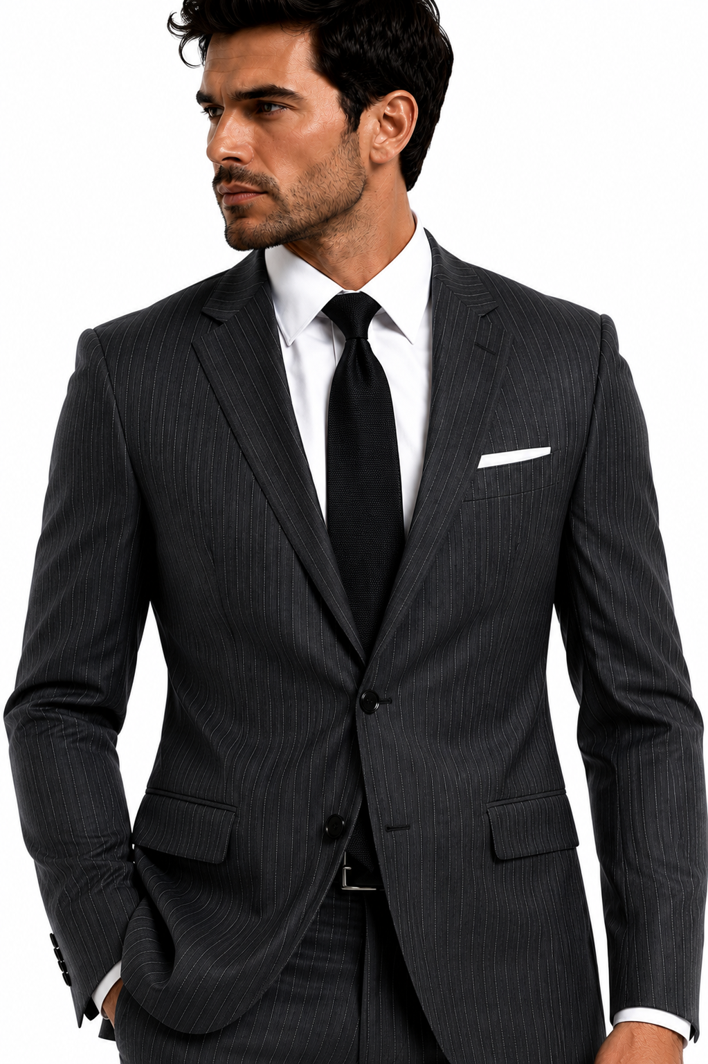 825-159 CHARCOAL PINSTRIPE 100% WOOL