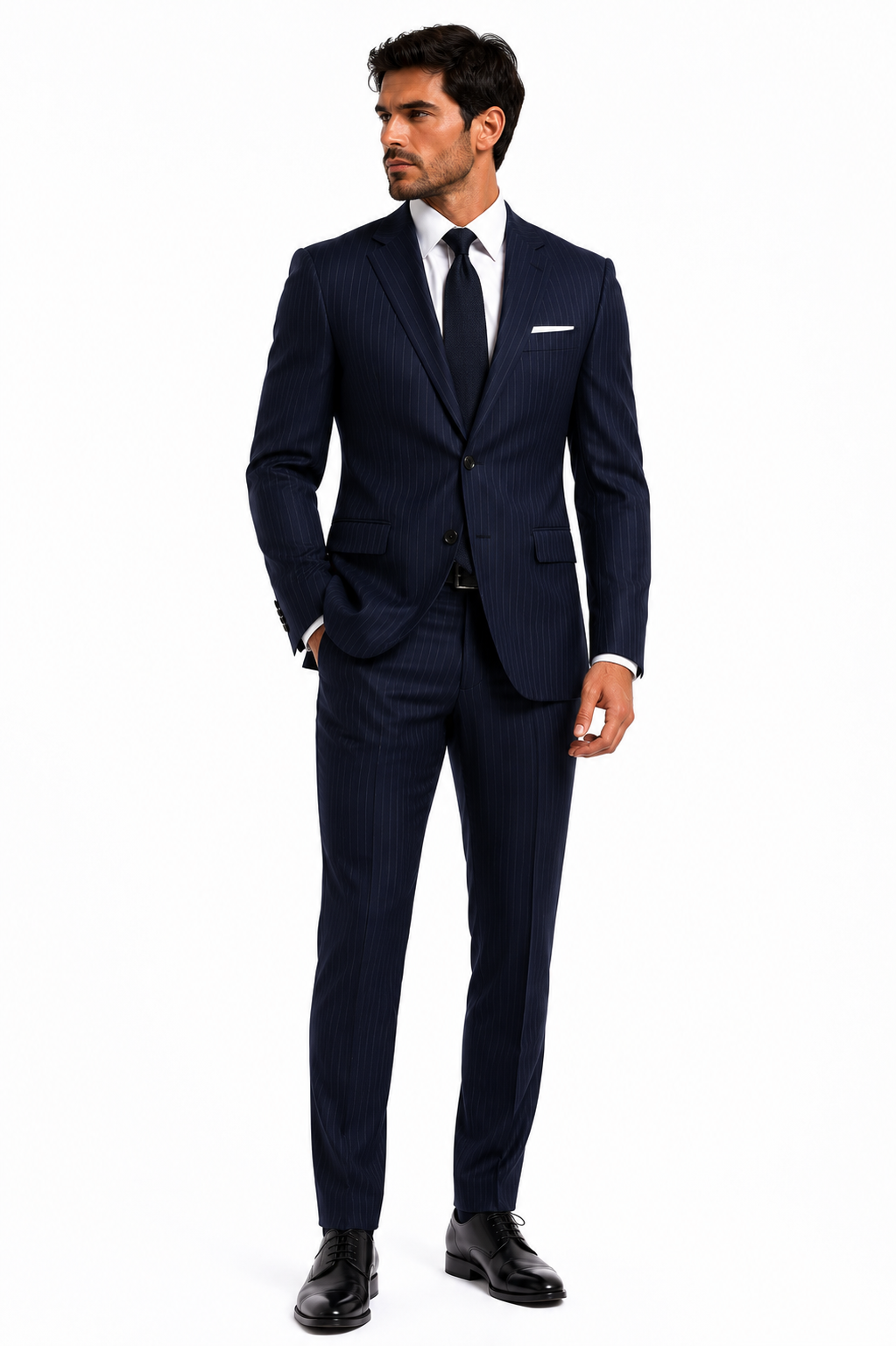 825-158 DARK NAVY PINSTRIPE 100%WOOL