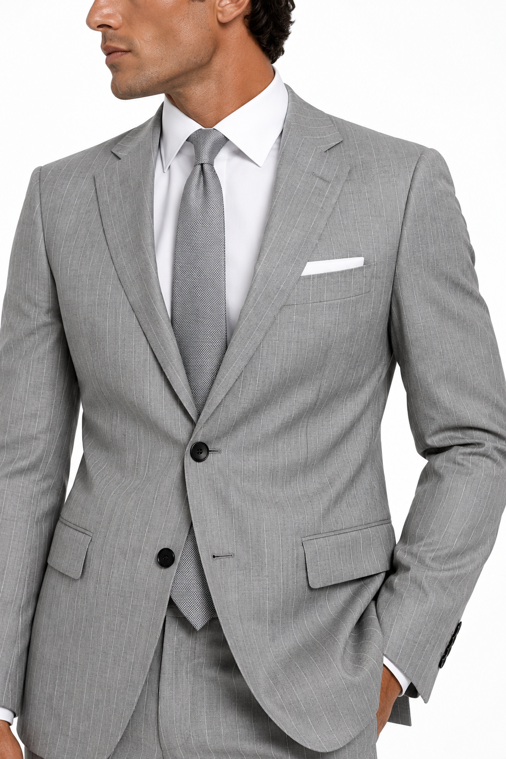 825-228 LIGHT GREY PINSTRIPE 100% WOOL