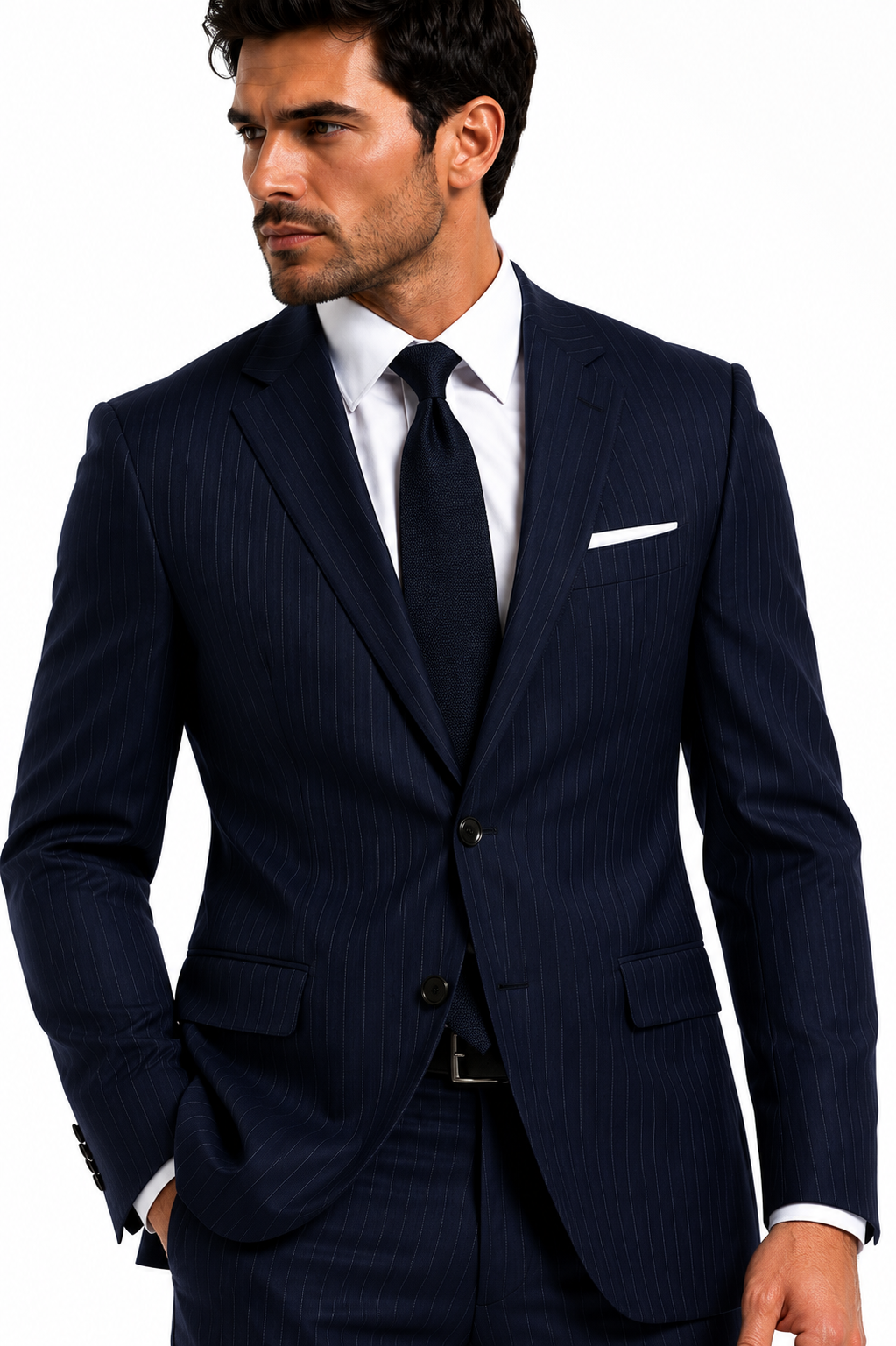 825-158 DARK NAVY PINSTRIPE 100%WOOL