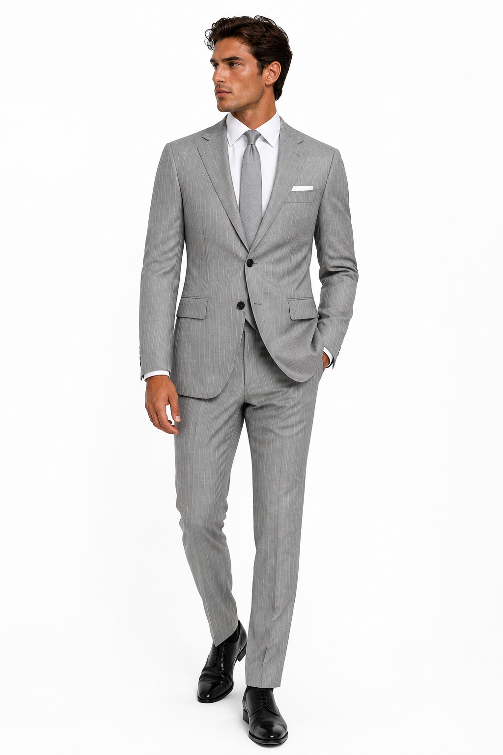 825-228 LIGHT GREY PINSTRIPE 100% WOOL