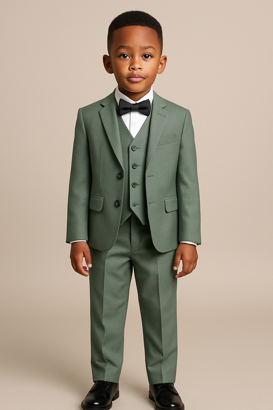 Boys TR Stone Green 3-Piece Suit
