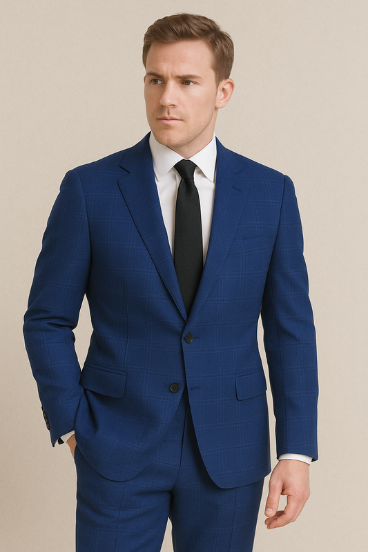 Tailor Fit – Royal Blue Plaid – 2 Piece Suit – Wool